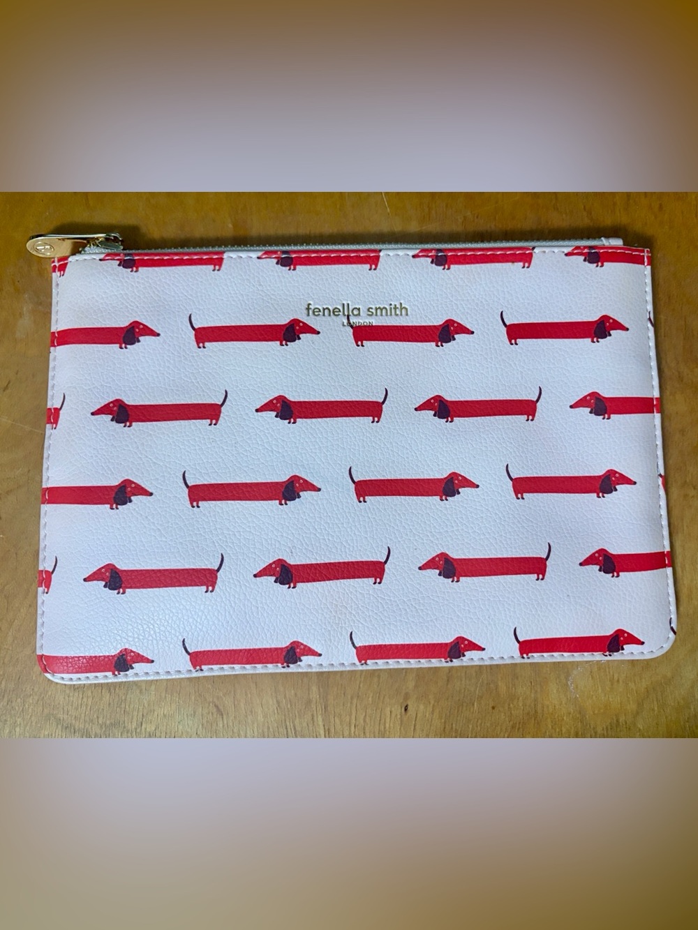 Fenella Smith London Printed Dacshund Cosmetic Pouch in White & Red